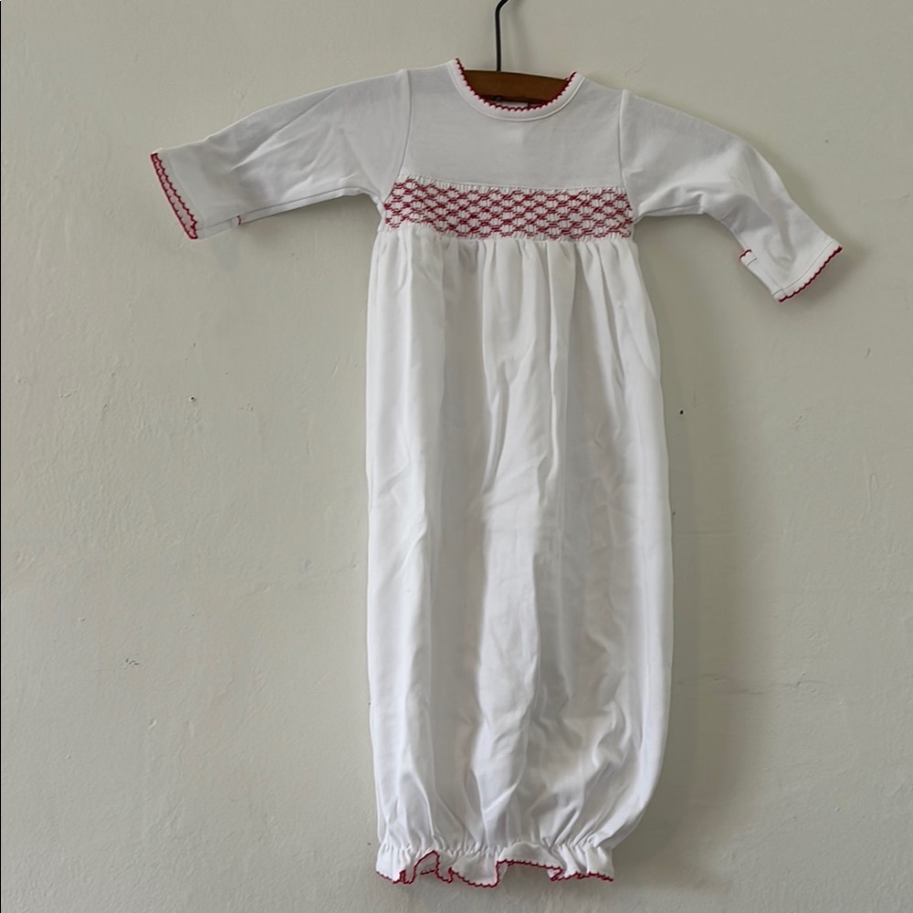 Smocked Infant Greeting Gown with Matching Scalloped Bib